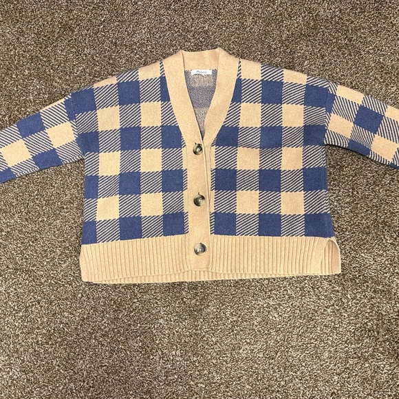 Madewell Buffalo Check Cardigan - Camel and Blue- Medium- PERFECT CONDITION! - Picture 8 of 12